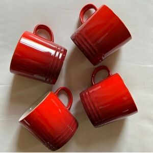LE CREUSET Glazed Stoneware London Mugs 12 oz Set of 4 Color Cerise Red